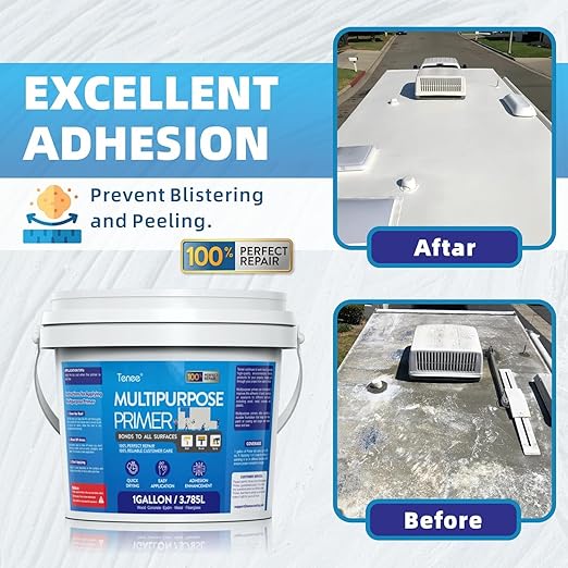 1 Gallon RV Roof Primer Sealant, Liquid Rubber Multi-Purpose Sealant, EPDM & TPO Primer, Elastomeric Roof Coating for Outdoor, High-Adhesion Bonding RV Roof Coating for Concrete, Deck, Wood, Metal
