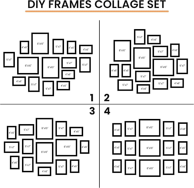 Venusmiles 15 Pack Picture Frames Collage Wall Decor, Gallery Frame Set for Wall Mounting or Tabletop Display, Multi Sizes Including 3pcs 8x10, 6pcs 5x7, 6pcs 4x6, Gold