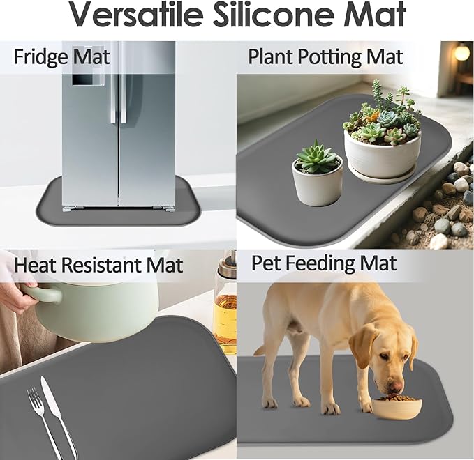 TOHONFOO Silicone Coffee Maker Mat with Lip, 24'' x 16'' Heavy Duty Coffee Maker Mat for Countertops, Coffee Tray Fit Under Coffee Machine Appliance Automatic Machines Espresso Accessory, Grey