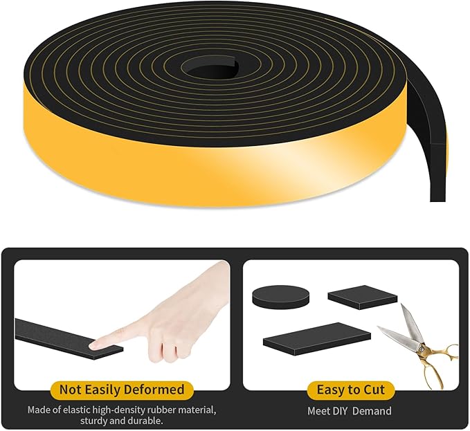 Weather Stripping Door Seal,Weather Stripping,Soundproof,Cold Insulation,High Density CR Foam Insulation Tape for Door, Front Door Frame, Windows,Sliding Door (Black, 1 in x 1/4 in x 13Ft)