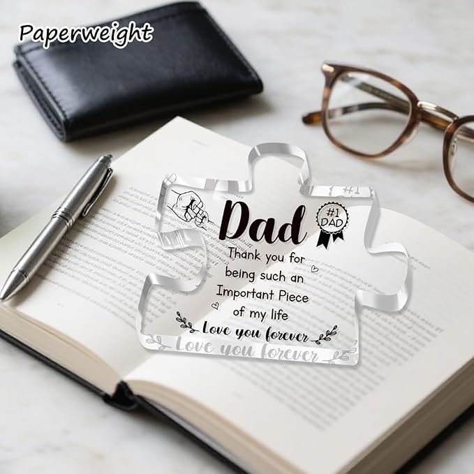 Gifts for Dad, Dad Birthday Gifts- Acrylic Dad Puzzle Plaque, Dad Valentines Gift from Daughter, Fathers Day Presents from Son, Father's Day Gift Ideas, Keepsake Decor, Paperweight