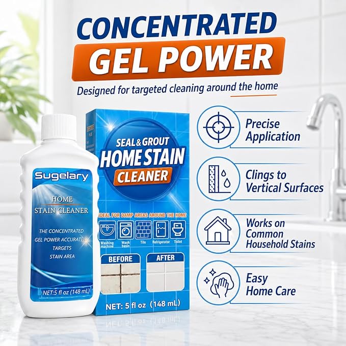 Sugelary Mold Stain Cleaning Gel, 5 Fl oz All-Purpose Household Cleaner Gel for Front Loader Seal, Bathroom Grout, Sink, Shower, Caulk, Washing Machine Cleaning Solution