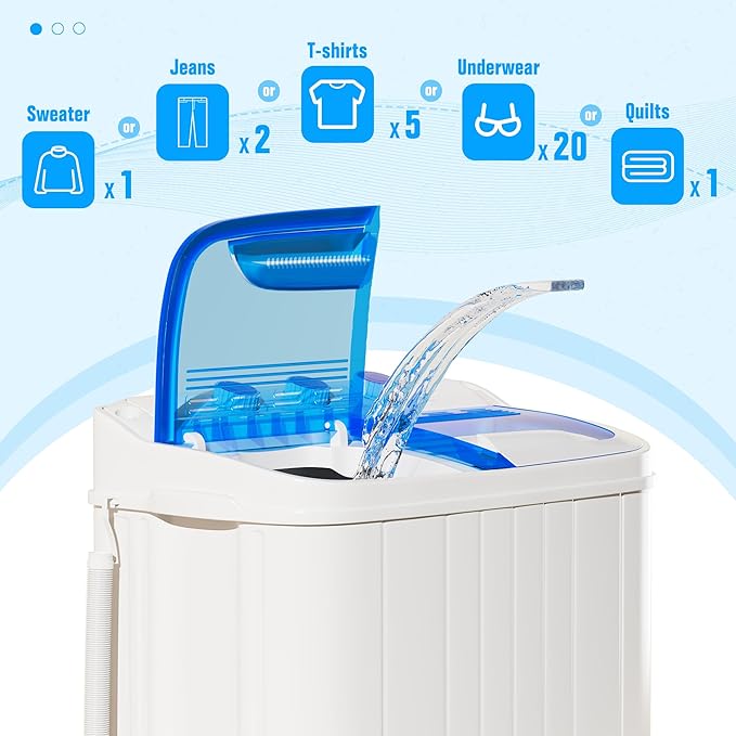 Pataku Portable Washing Machine, Compact Twin Tub Mini Washing Machine, 17.6 LBS Washer and Dryer Combo with Soaking Function, Semi-Automatic for Apartment, Dorms, RVs, Camping (White & Blue)