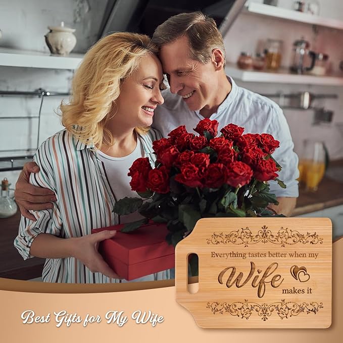 AceThrills Wife Mothers Day Gifts for Wife Birthday Gift Ideas for Wedding Anniversary, Christmas - Bamboo Cutting Board 12.3"L x 8.7"W x 0.4"Th (Everything Tastes Better)
