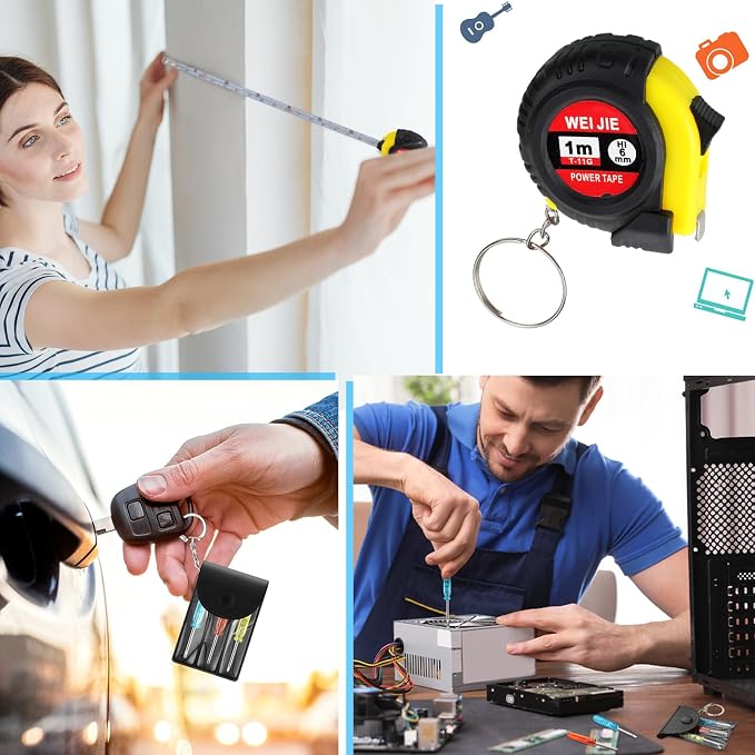 Jutom 40 Pcs Mini Tape Measure Keychain Bulk Mini Screwdriver Keychain Set Adult Tool Party Prize for Father's Men Gifts