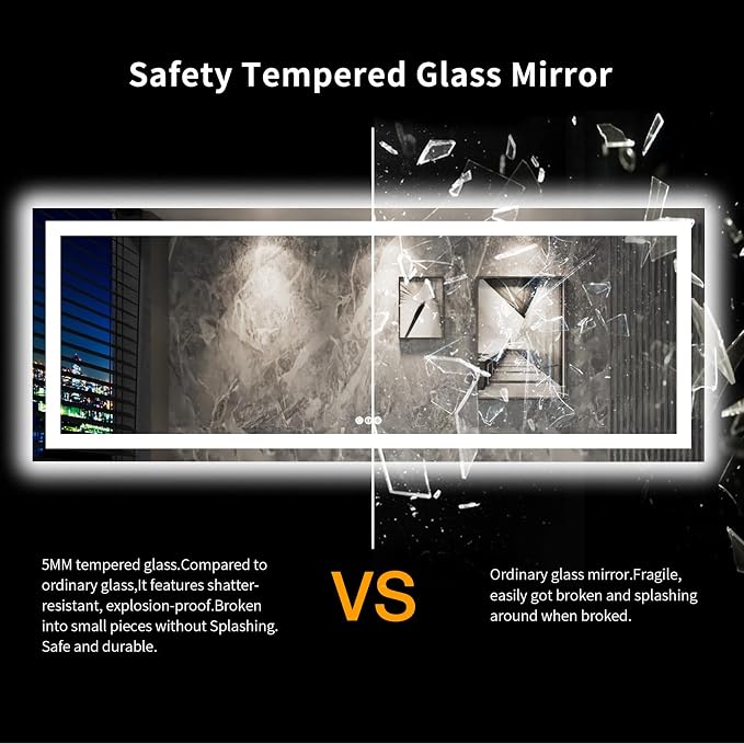 LOAAO 96"X36" LED Bathroom Mirror with Lights, Anti-Fog, Dimmable, Backlit + Front Lit, Lighted Bathroom Vanity Mirror for Wall, Memory Function, Tempered Glass, Shatter-Proof, ETL Listed
