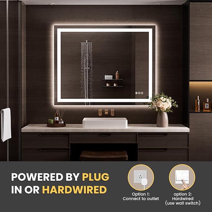 LOAAO 50"X40" LED Bathroom Mirror with Lights, Anti-Fog, Dimmable, Backlit + Front Lit, Lighted Bathroom Vanity Mirror for Wall, Memory Function, Tempered Glass, Safe to Use, ETL Listed