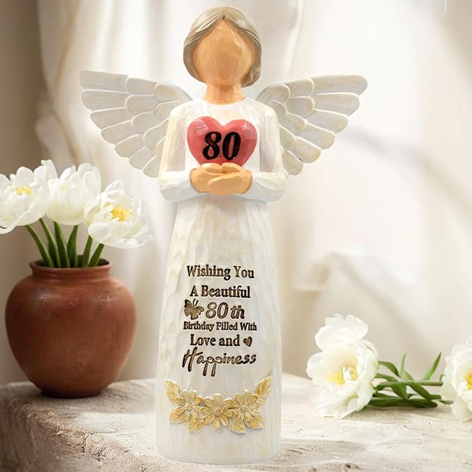 80th Birthday Gifts for Women - Best Happy Birthday Gift for 80 Year Old Woman Moms Grandmothers Friends Unique 80th Angel Figurine Decorations