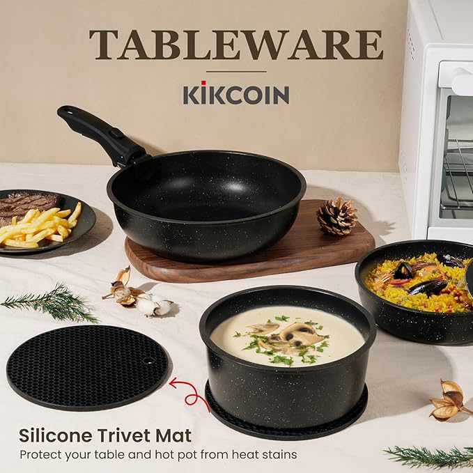 KIKCOIN Nonstick Pots and Pans Set 24 Pack - Kitchen Cookware Set with Detachable/Removable Handle - Cooking Pans Set with Frying Pans, Egg Pan - Stackable, Oven Safe, Induction Ready