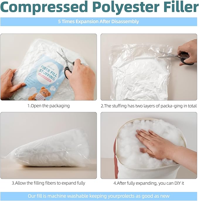 Polyester Fiberfill Stuffing for Crochet Animals, Crafts, Cushion and Clouds, Premium Quality Fiber Fill Pillow Stuffing Machine Washable, 1000g/2.2lb