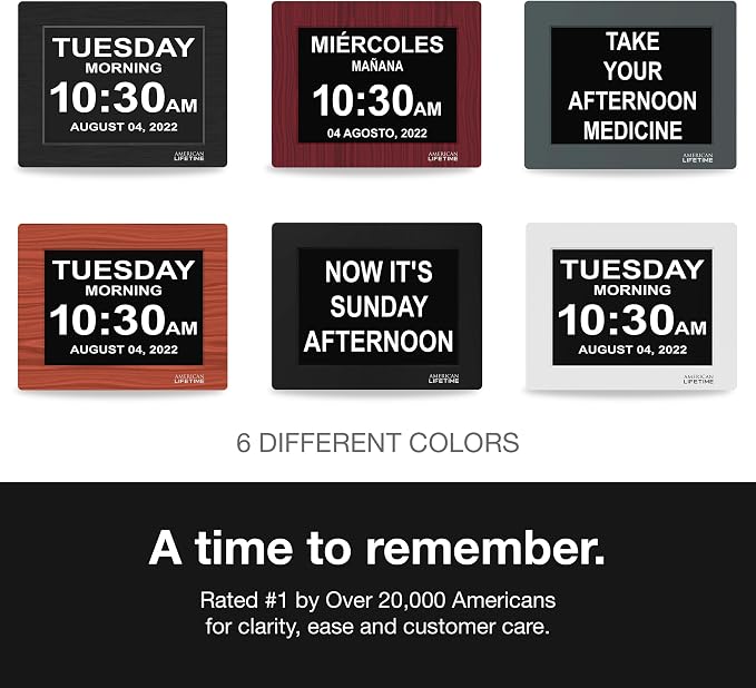 American Lifetime New 2026 Dementia Clock Large Digital Clock for Seniors, Large Display with Custom Alarms, Calendar Clock with Day & Date for Elderly, Clear Numbers Alzheimer Digital Clock White