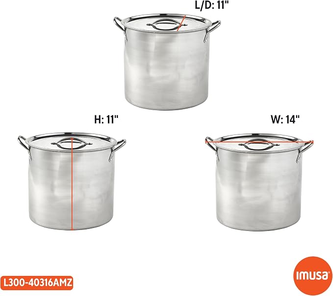 IMUSA 16 Qt Stainless Steel Stock Pot with Riveted Handles for Soups | Mirror-Polished Finish, Riveted Handles with Lid, Ideal for Soups and Stews