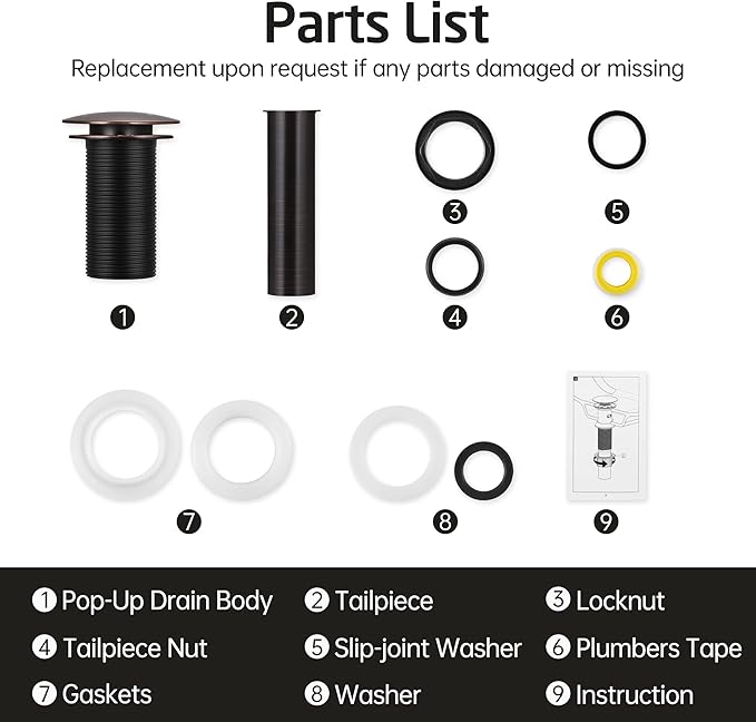 KES Bathroom Sink Drain Without Overflow Vessel Sink Lavatory Vanity Pop Up Drain Stopper Oil Rubbed Bronze, All Metal Rustproof Brass and 304 Stainless Steel, for 1.6"-1.9" Sink Hole, S2008D-ORB