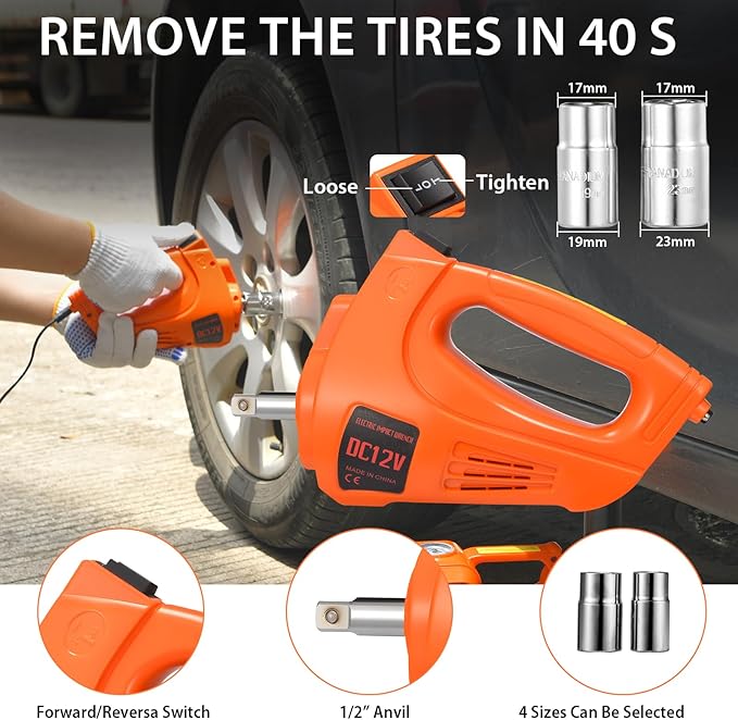 5 Ton 12V Electric Car Jack Hydraulic, 5-in-1 Portable Car Jack with Tire Inflator & Impact Wrench, LED Light Auto Stop Safety Lock for SUV MPV, Garage & Roadside Emergency Use
