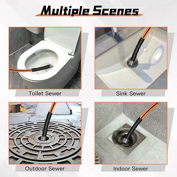 Sewer Jetter Kit for Pressure Washer 50FT,5800psi Drain Cleaner Hose 1/4 Inch Npt Corner, with 5 Sewer Jetting Nozzles Sealing Tape Pearl Corsage Pin Spanner Glove Drain Snake