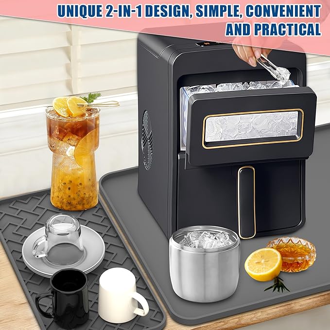 Silicone Coffee Maker Mat- Espresso coffee bar Mat accessories19"*12" - Convex Design, Leak-Proof and Non-Slip, Suitable for Use Under the Coffee Machine to Keep the Countertop Clea(Grey)