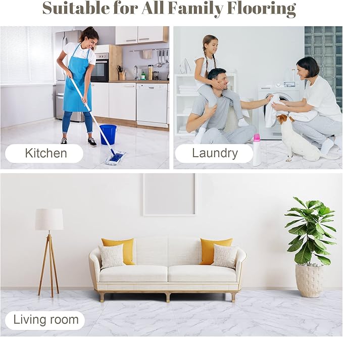 Spiareal 48 Pieces Peel and Stick Floor Tiles Vinyl Flooring 12 x 12 Inch Stick on Floor Tile Self Adhesive Waterproof DIY for Bathroom Kitchen Bedroom Living Room(White Marble)