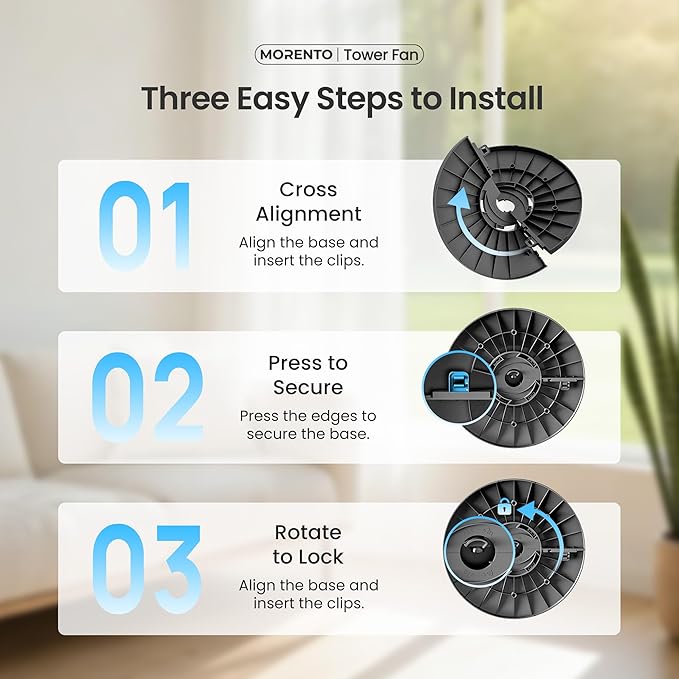 MORENTO Tower Fan for Bedroom, 36" Smart Standing Fan with WiFi APP Voice Control, 4 Modes 4 Speeds, 90° Oscillating, 12H Timer & 25dB Ultra Quiet Safe Bladeless Floor Fan with Remote, Black, 1 Pack