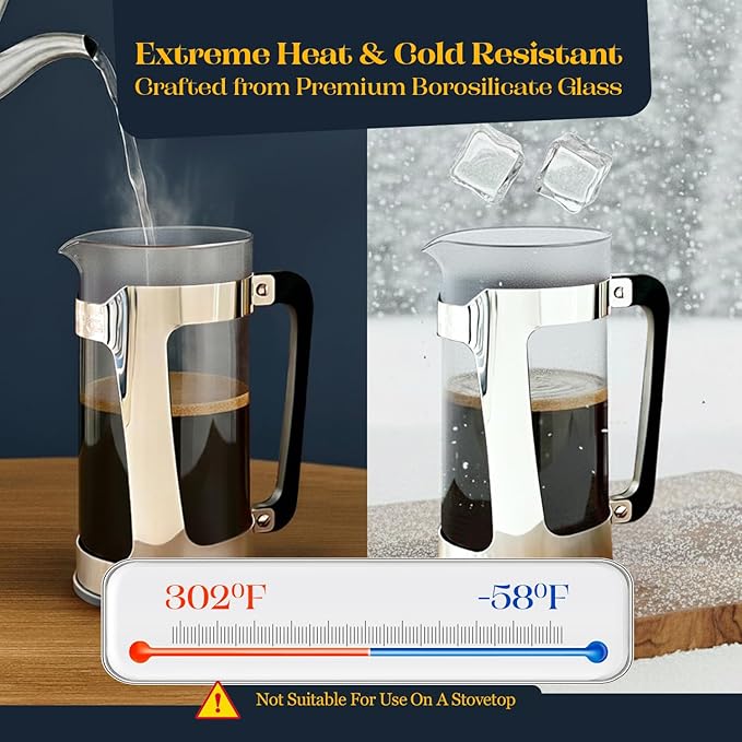 ESPRO Plus P5 French Press Coffee Maker – Patented Double Micro-Filter for Grit Free Brew, Heat-Resistant Thicker Borosilicate Glass Coffee Press – (32 oz)