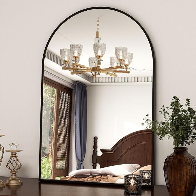 XRAMFY 24"x36" Black Arched Bathroom Mirror - Wall Mirror for Bathroom, Metal Frame Vanity Mirror, Dresser Mirror, Arch Decorative Mirrors for Living Room, Bedroom, Entryway, Mantle
