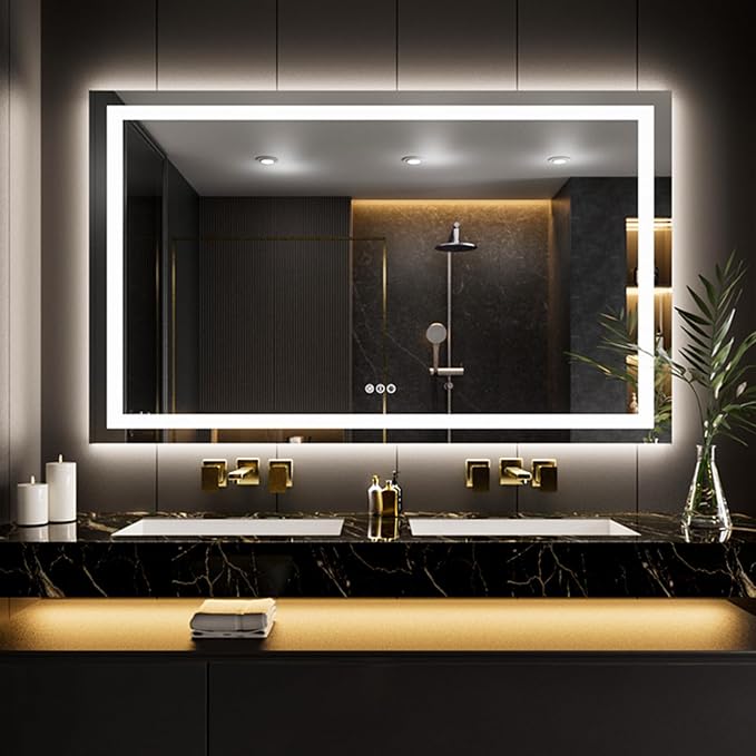 LOAAO 66"X40" LED Bathroom Mirror with Lights, Anti-Fog, Dimmable, Backlit + Front Lit, Lighted Bathroom Vanity Mirror for Wall, Memory Function, Tempered Glass, Safe to Use, ETL Listed