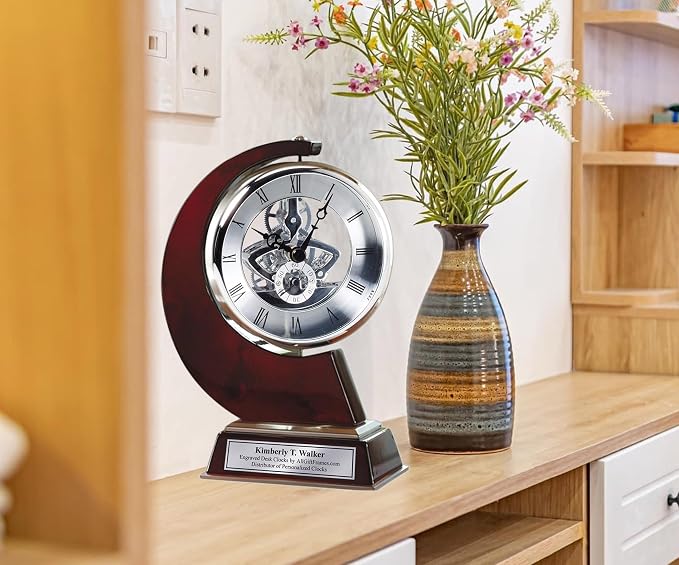 AllGiftFrames Large Gear Da Vinci Desk Clock Which Rotates 360 Degrees with Silver Engraving Plate. Unique, Wedding, Retirement and Appreciation Award