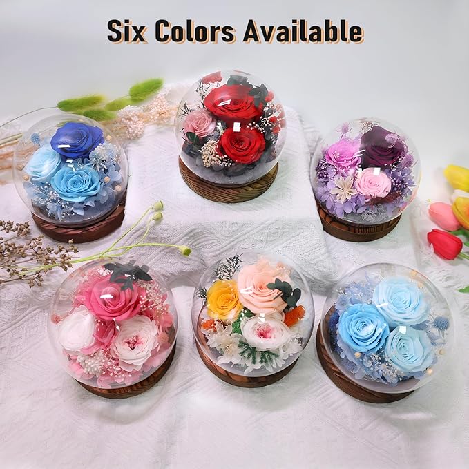 FIACO Motherās Day Mothers Gifts for Mom Birthday Gifts for Women Preserved Flowers in Glass Dome Long-Lasting Eternal Fresh Roses for Her Grandma Wife Daughter Forever Flowers for Delivery Prime
