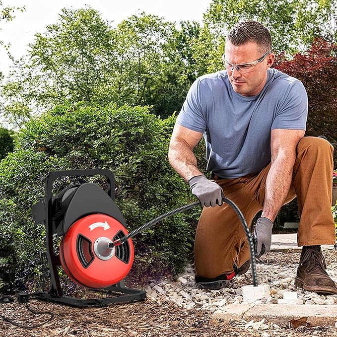 50 FT x 1/2 Inch Drain Cleaner Machine, Sewer Snake Electric Cleaning Machine with Wheels for 2" to 4" Pipes, Plumbing Power Augers Cleaner with 6 Cutter and Foot Switch for Sewer, Sink, Toilet