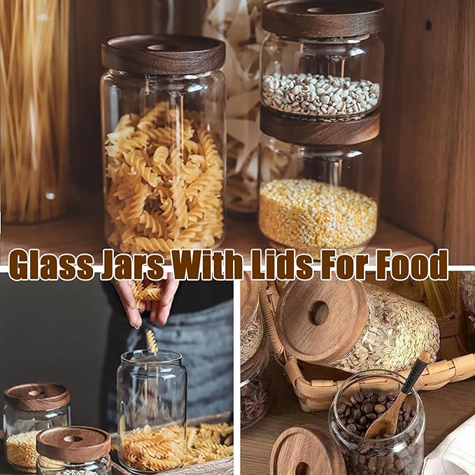 Viovian 24 OZ Glass Candy Jar with Wooden Lid Clear Glass Storage Canister Decorative Jars with Airtight Lids for Food Coffee Beans Cookie Sugar 700ml