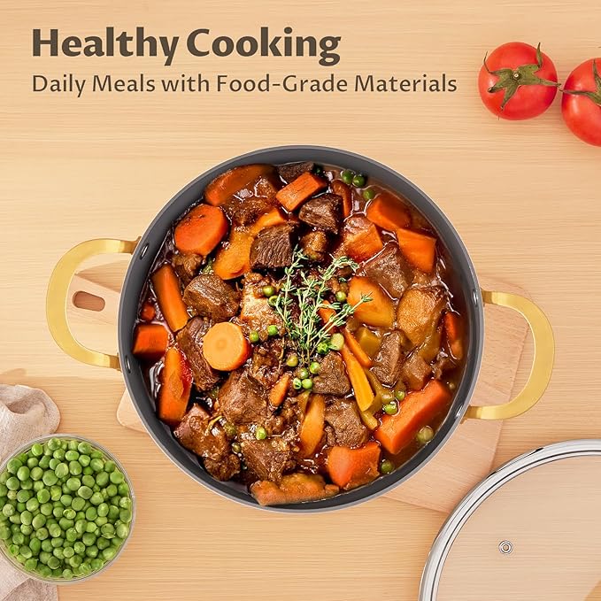 BEZIA 8QT Ceramic Non Stick Stock Pot with Lid, Induction Cooking Pot | PTFE/PFOA-Free Nonstick Pot, Oven & Dishwasher Safe, Works on All Stovetops, Ideal for Family Dinners, Everyday Soups & Pasta