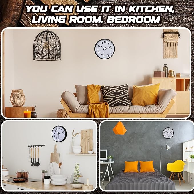 Inbagi 8 Pcs Wall Clock Bulk Large Silent Battery Operated Classroom Clocks Quartz Analog Non Ticking Wall Clocks Round for Office School Kitchen Classroom Home Bedroom Decorative(Black,12 Inch)