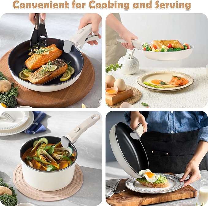 Wayona Removable Handle for Pots and Pans Black - Universal Detachable Pan Handle - Heat-Resistant Plastic, Stainless Steel, Silicone - White Gray