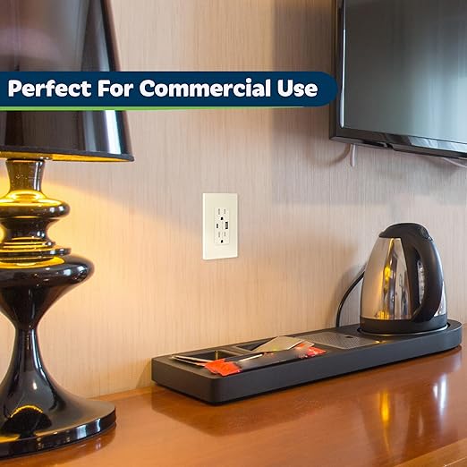 TOPGREENER 2-Port USB Outlet, Type C USB Wall Outlet, 15 Amp TR Receptacle Plug, Charging Power Outlet with USB Ports, Wall Plate Included, TU21536AC-LA-2PCS, Light Almond, 2 Pack