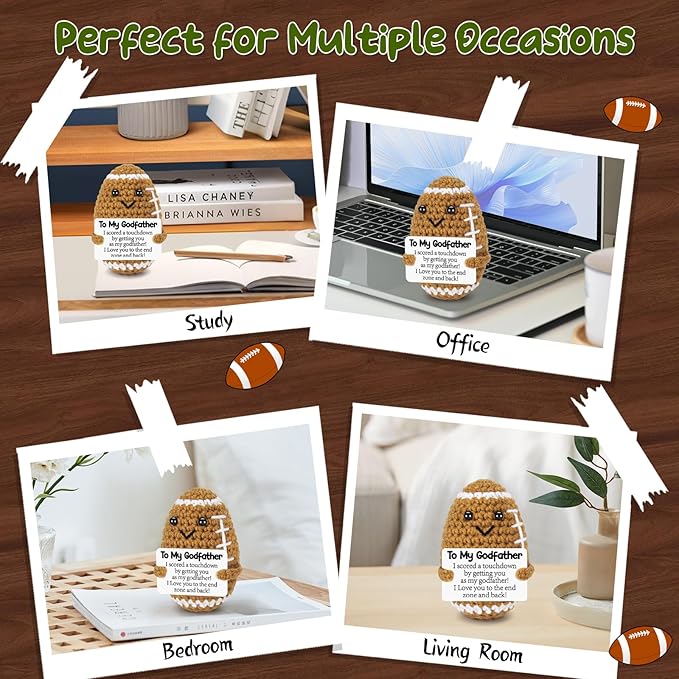 BiuNiuring Mini Funny Godfather Gifts from Godkids, Handmade Crochet Mini Football Godfather Birthday Gifts from Godchild Goddaughter Godson, Goddad Present for Father's Day Cute Desk Decor