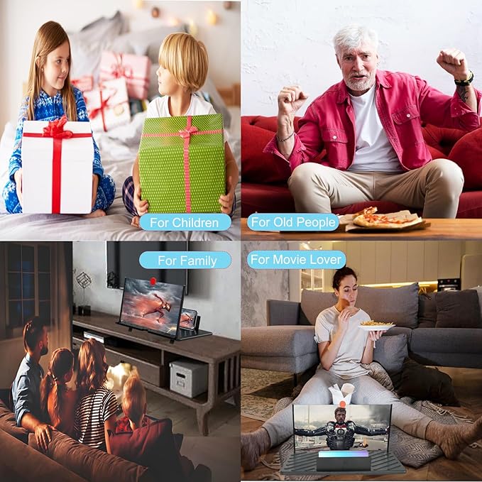 20" Screen Magnifier for Cell Phone,3D Magnifying Projector Screen Enlarger Expander for Movies, Videos, and Gaming,Foldable Phone Stand with Screen Amplifier, Compatible with All Smartphones