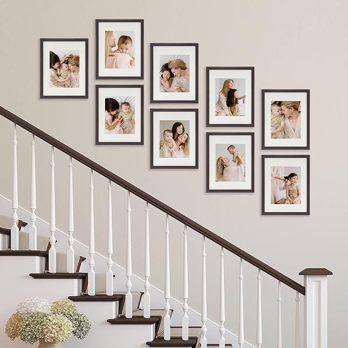 Sheffield Home 9 Piece Gallery Wall Frame Set, 11x14 Inch, Dark Oak