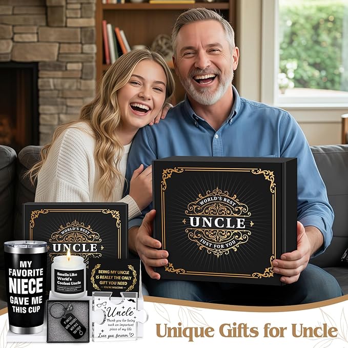 Uncle Gifts from Niece Nephew Uncle Birthday Gifts for Men Funcle Gift Ideas for Best Uncles from Kids Funny Promoted to Great Uncles Announcement Gift Box for Christmas, Happy Birthday, Fathers Day