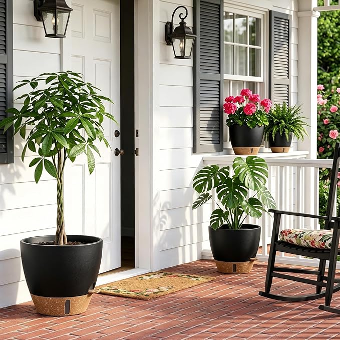 Plant Pots, 12" 10" 6" 8" Self Watering Pots with Water Level Indicator, Set of 5 Flower Pots Indoor with Drainage Holes, Modern Planters for Indoor Outdoor Plants, Room & Office Décor