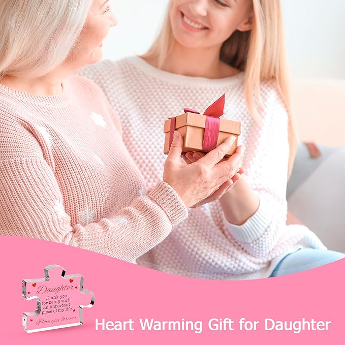 VELENTI Engraved Acrylic Block Puzzle - Daughter Gift from Mom and Dad - Cute Father, Mother to Daughter Gift for Home Decor