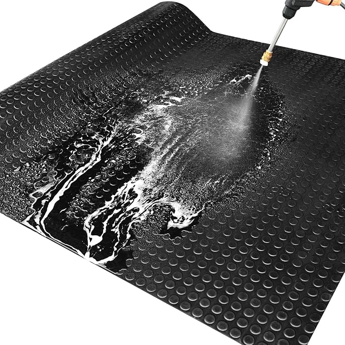 Heavy Duty Coin-Grip Rubber Flooring Roll 4x10 FT, Multi-Purpose Waterproof Anti-Slip Floor Mat, Easy to Clean Under Equipment, Mats for Garage, Gym, Stable, Basement, Kennel