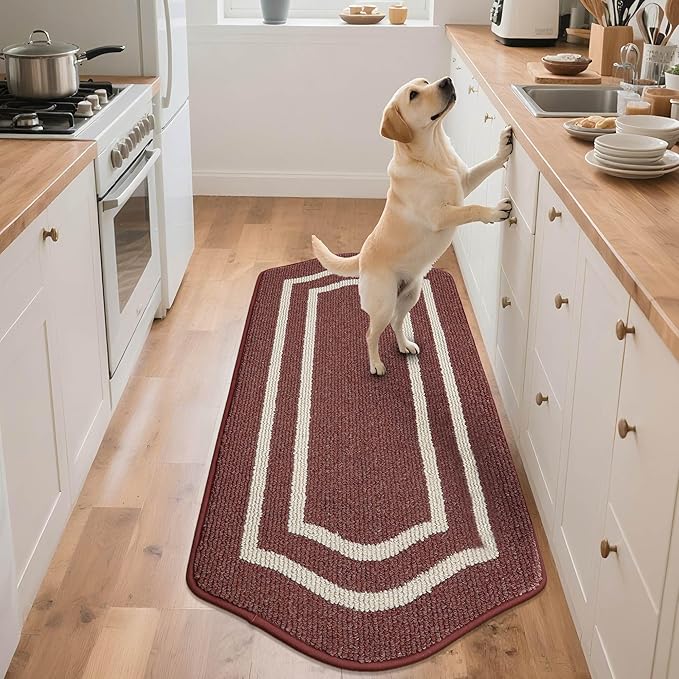 COSY HOMEER Long Kitchen Floor Mats for in Front of Sink Super Absorbent Kitchen Rugs and Mats 24"x59" Non-Skid Kitchen Mat Standing Mat Washable,Polypropylene,Red,Frame