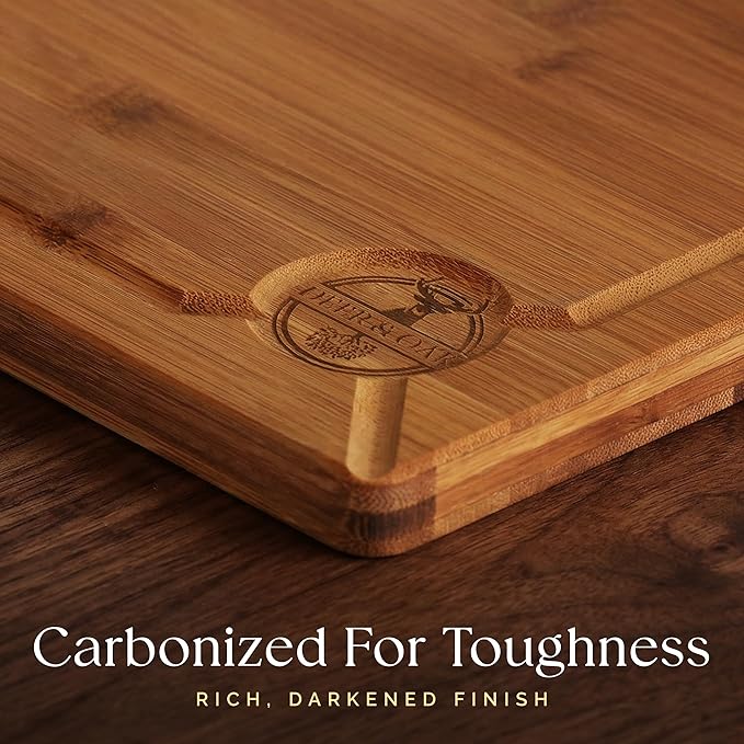 Pre-Oiled, Non Toxic 3-Piece Carbonized Bamboo Cutting Board Set, 500°F Carbonized Technology Eco-Friendly Wooden Chopping Boards for Kitchen with Juice Groove, Charcuterie Serving Boards Deer & Oak