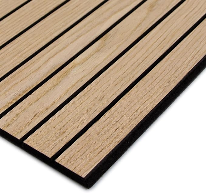 4-Piece Wood Slat Wall Panel for Interior Wall Decor Noise Cancelling 47.2" x 23.6" Peel and Stick Acoustic Decorative 3D Sound Absorbing Wall Paneling, Natural Oak