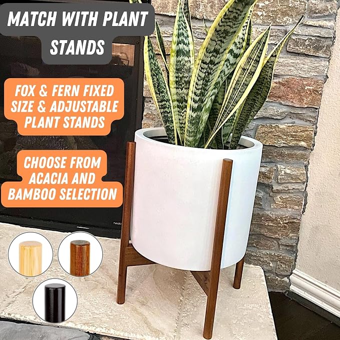 Fox & Fern Large Indoor Planter, Modern Large Plant Pot for Indoor or Outdoor, UV and Frost Resistant - 12 Inch, Matte White Flower Pot with Drainage Plug, Lightweight