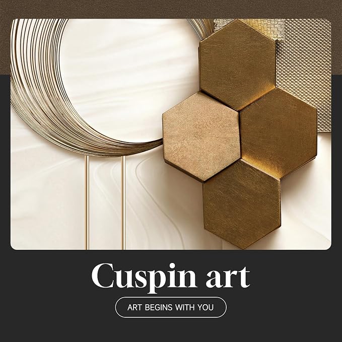 Large Framed Modern Luxury Gold Wall Art for Living Room, 3 Piece Bright Style Art Prints Paintings Artwork for Walls, Bronze Gold Geometric Pictures for Hallway Stair Office Wall Decor 24x36 In