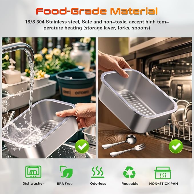 Cordless Electric Heated Lunch Box, XL 6.3Cups Rechargeable Food Warmer Lunch Box with Self Heating, Smart Timer, Adjustable Temperature, Leakproof, BPA Free, Removable Divider Blue