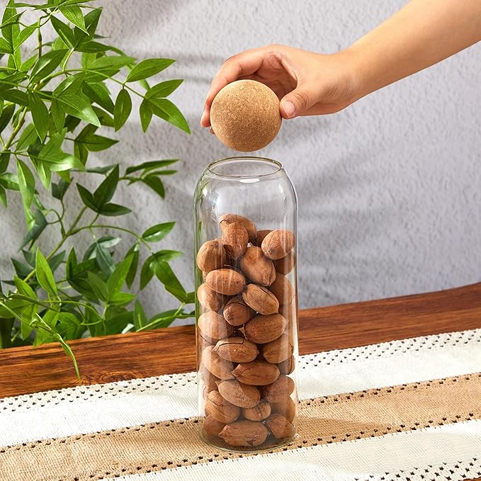 Suclain 1 Pcs Glass Jars with Cork Ball Lid Farmhouse Kitchen Canisters Coffee Bar Countertop Container Rustic Storage Jars for Bean Nut Sugar Coffee Tea Organizer Housewarming Gift (40 oz)