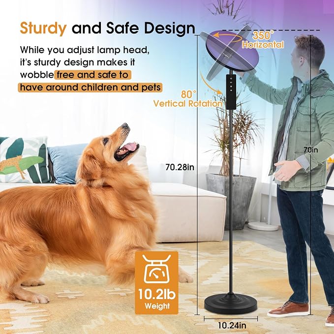 hanaking 30W/2600LM Bright Floor Lamp with Remote Control, RGB Color Changing Torchiere Floor Lamp, Stepless Adjust Color Temperatures and Brightness for Bedroom and Play Room