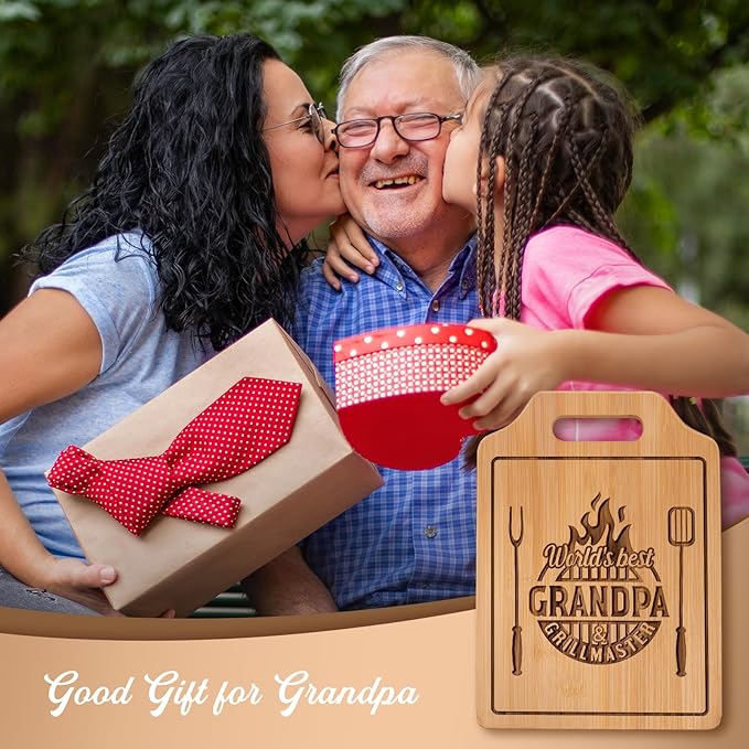 AceThrills Grandpa Gifts for Grandpas Christmas Gifts, Birthday, Fahthers Day - Grill Master Engraved Bamboo Cutting Board 12.3"L x 8.7"W x 0.4"Th (World's Best Grandpas)