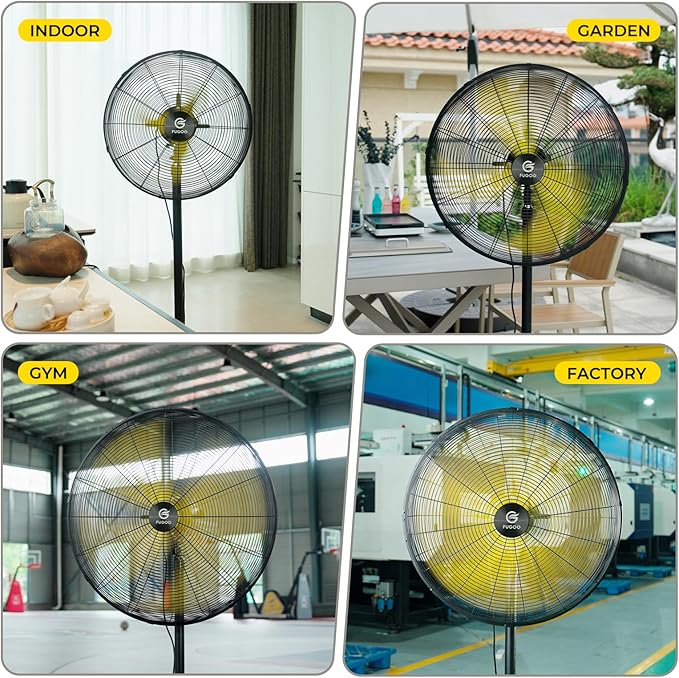 FUGOO 30'' Oscillating Pedestal Fan With Brushless DC Motor, Large Air Flow range From 3200CFM to 8800CFM, 4-Speed Heavy Duty Industrial Floor Fans for Factory, Commercial, Garage, Warehouse,Shop
